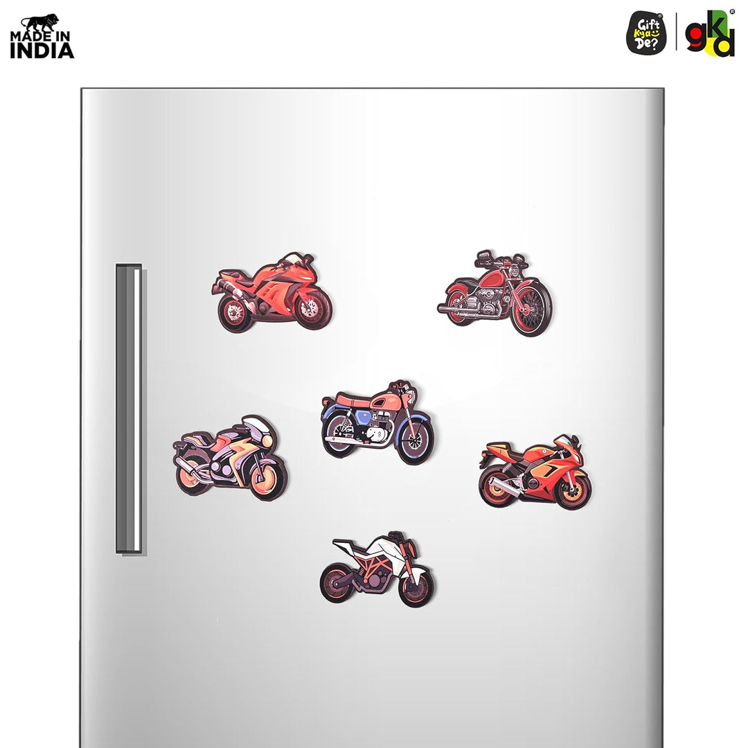 Wooden Fridge Magnet Set – Pack of 6 | Available in Bike Designs, Motivational Quotes, and Quirky Fun Characters | Aesthetic Fridge Décor - Suspire