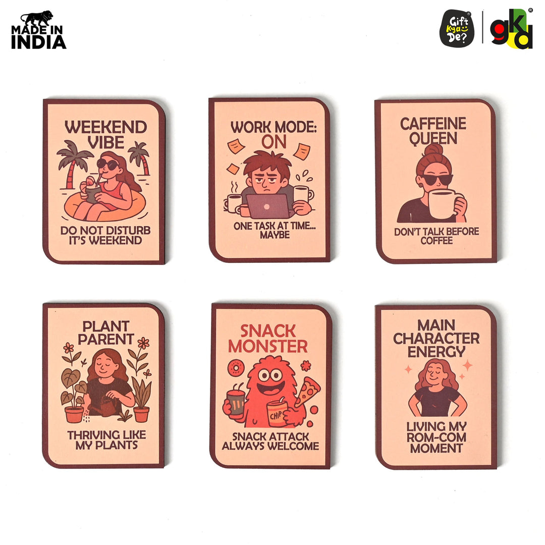 Wooden Fridge Magnet Set – Pack of 6 | Available in Bike Designs, Motivational Quotes, and Quirky Fun Characters | Aesthetic Fridge Décor - Suspire
