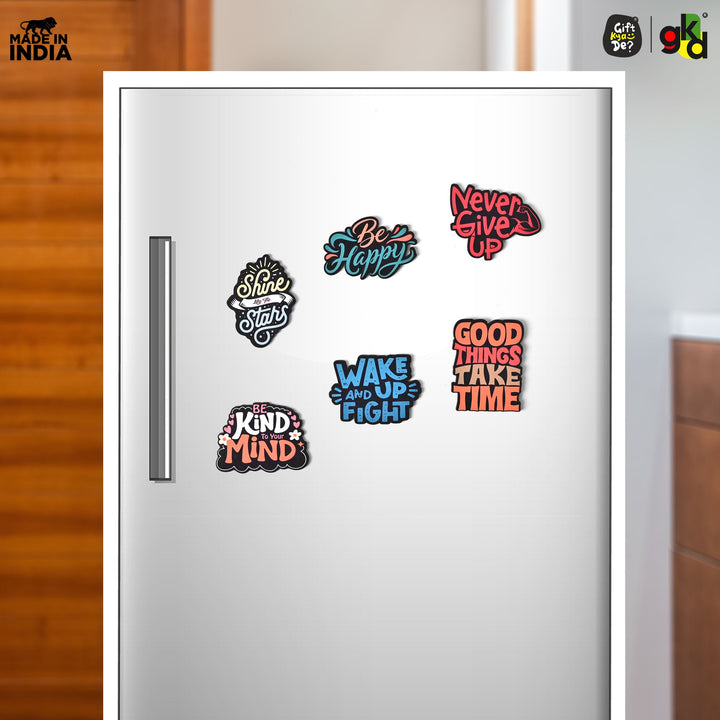 Wooden Fridge Magnet Set – Pack of 6 | Available in Bike Designs, Motivational Quotes, and Quirky Fun Characters | Aesthetic Fridge Décor - Suspire