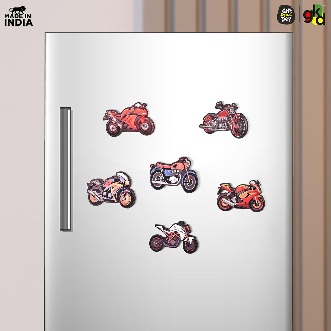 Wooden Fridge Magnet Set – Pack of 6 | Available in Bike Designs, Motivational Quotes, and Quirky Fun Characters | Aesthetic Fridge Décor - Suspire