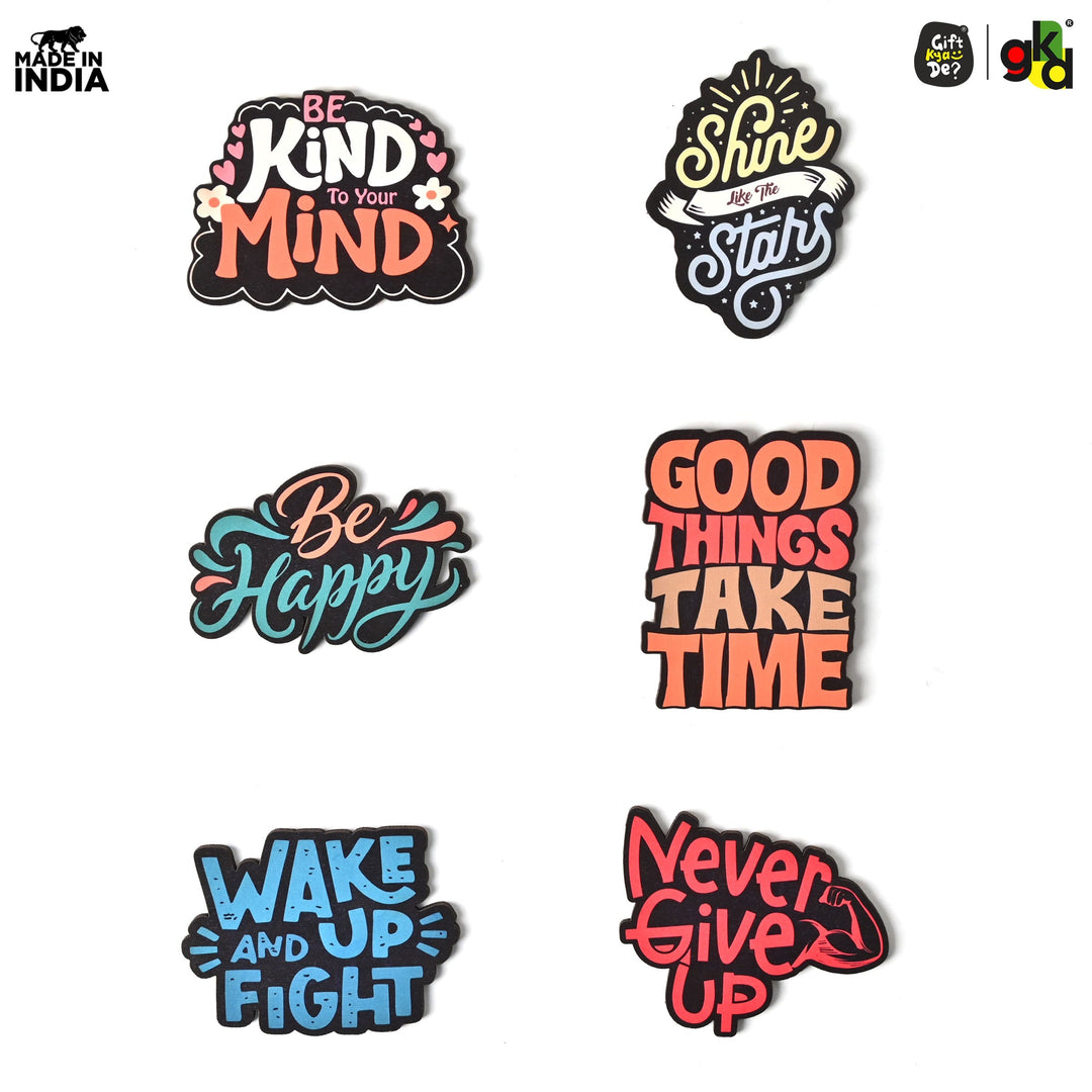 Wooden Fridge Magnet Set – Pack of 6 | Available in Bike Designs, Motivational Quotes, and Quirky Fun Characters | Aesthetic Fridge Décor - Suspire