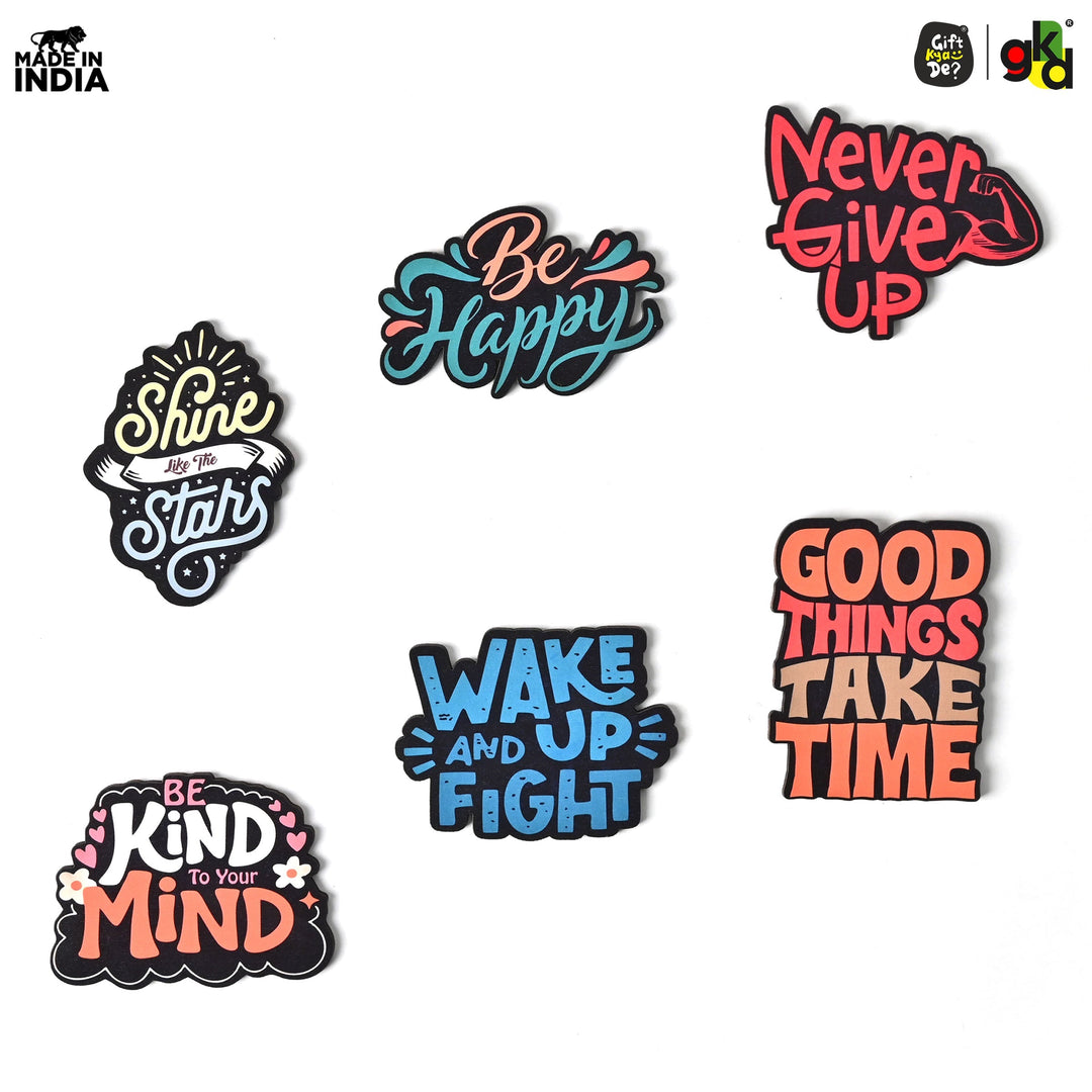 Wooden Fridge Magnet Set – Pack of 6 | Available in Bike Designs, Motivational Quotes, and Quirky Fun Characters | Aesthetic Fridge Décor - Suspire