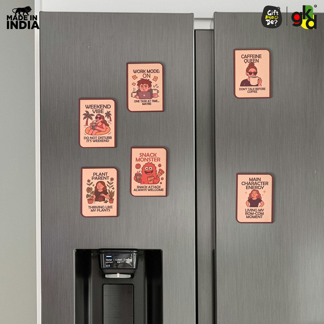 Wooden Fridge Magnet Set – Pack of 6 | Available in Bike Designs, Motivational Quotes, and Quirky Fun Characters | Aesthetic Fridge Décor - Suspire