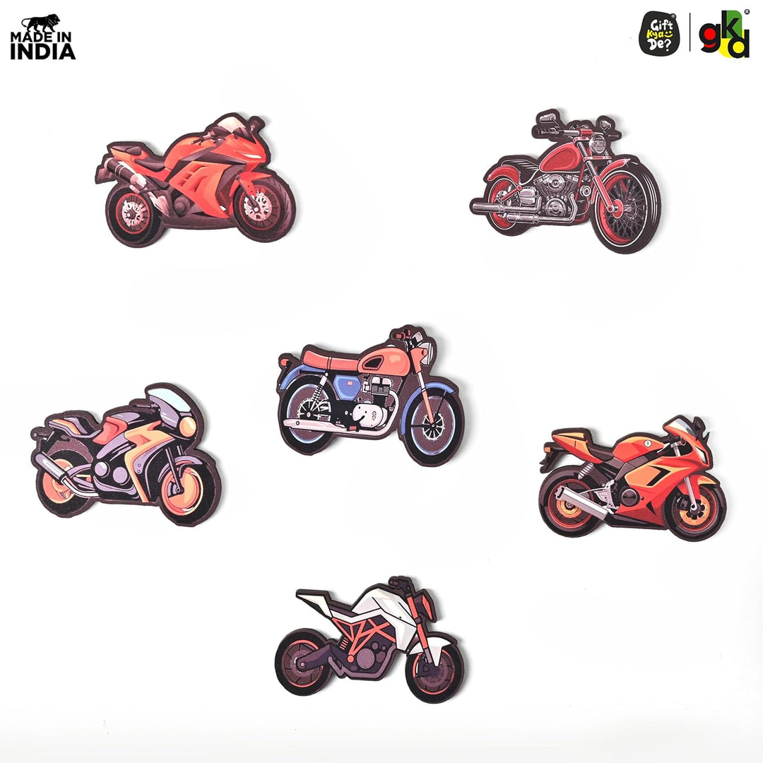 Wooden Fridge Magnet Set – Pack of 6 | Available in Bike Designs, Motivational Quotes, and Quirky Fun Characters | Aesthetic Fridge Décor - Suspire