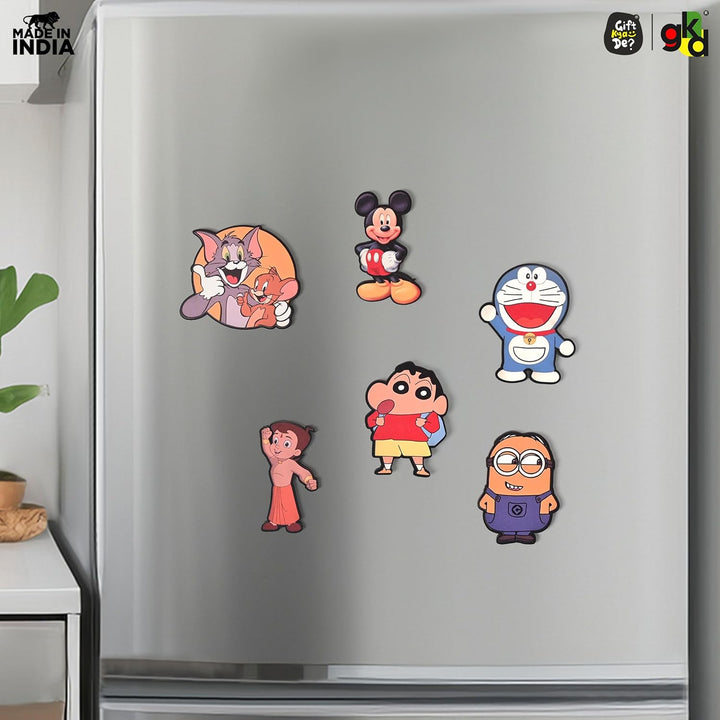 Wooden Fridge Magnet Set – Pack of 6 | Cartoon, Emoji & Veggie Designs | Cute, Fun & Durable Refrigerator Magnets - Suspire