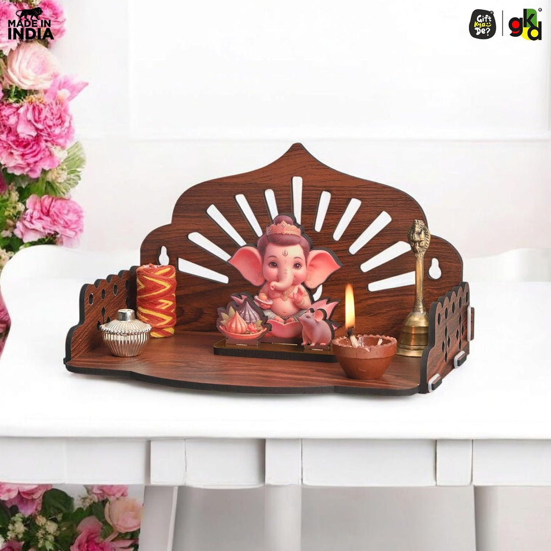 Wooden Pooja Mandir for Home & Office | Wall Hanging or Tabletop Temple | Compact DIY OM Mandir | 10x6x6.5 Inch - Suspire