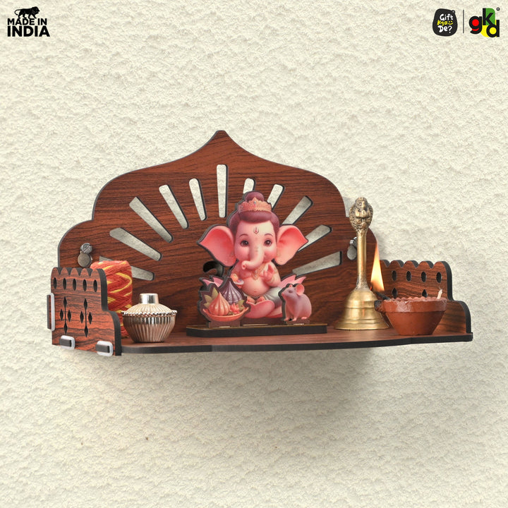 Wooden Pooja Mandir for Home & Office | Wall Hanging or Tabletop Temple | Compact DIY OM Mandir | 10x6x6.5 Inch - Suspire