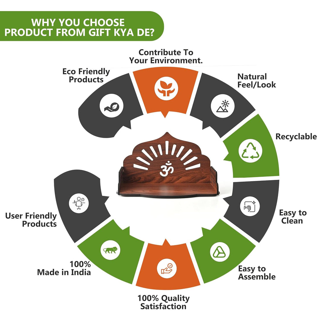 Wooden Pooja Mandir for Home & Office | Wall Hanging or Tabletop Temple | Compact DIY OM Mandir | 10x6x6.5 Inch - Suspire