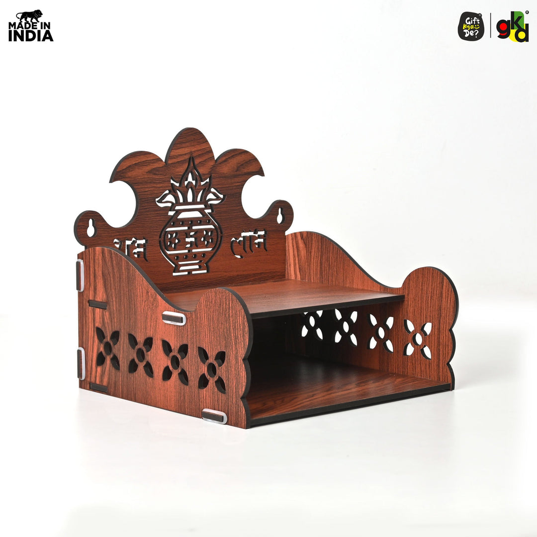 Wooden Shubh Labh Mandir With Utility Shelf | Small Pooja Temple for Table, Wall, or Shelf | DIY | 8x8x8.5 Inch - Suspire