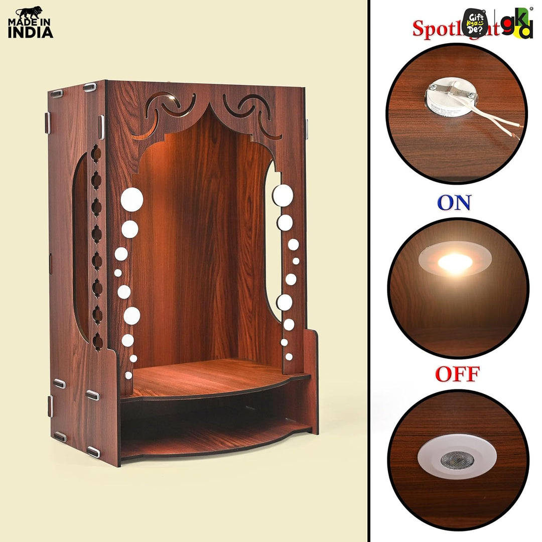 Wooden Temple for Home Wall Mounted with LED Light | Traditional & Modern Pooja Mandir Designs | Easy to Assemble (DIY) - Suspire