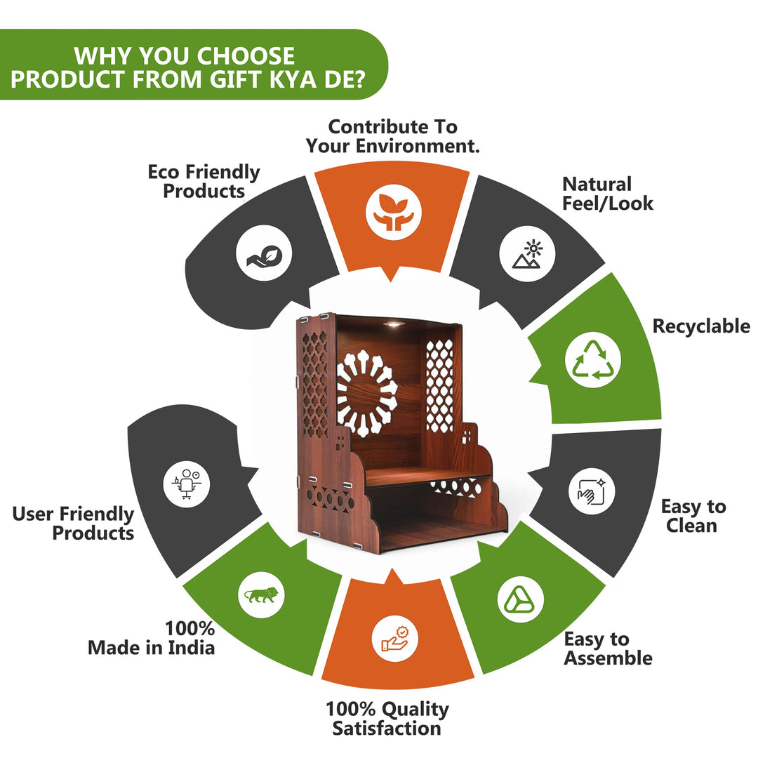 Wooden Temple for Home Wall Mounted with LED Light | Traditional & Modern Pooja Mandir Designs | Easy to Assemble (DIY) - Suspire