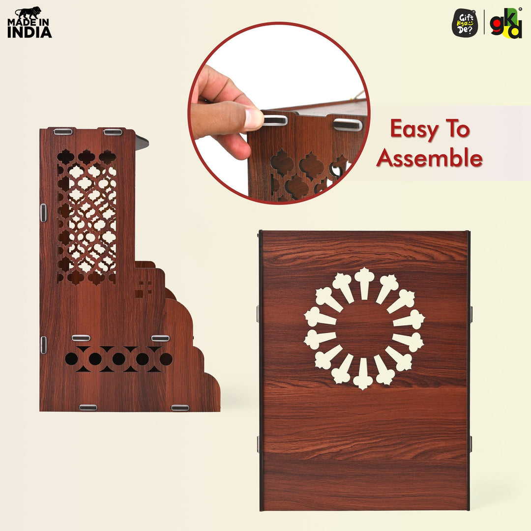Wooden Temple for Home Wall Mounted with LED Light | Traditional & Modern Pooja Mandir Designs | Easy to Assemble (DIY) - Suspire
