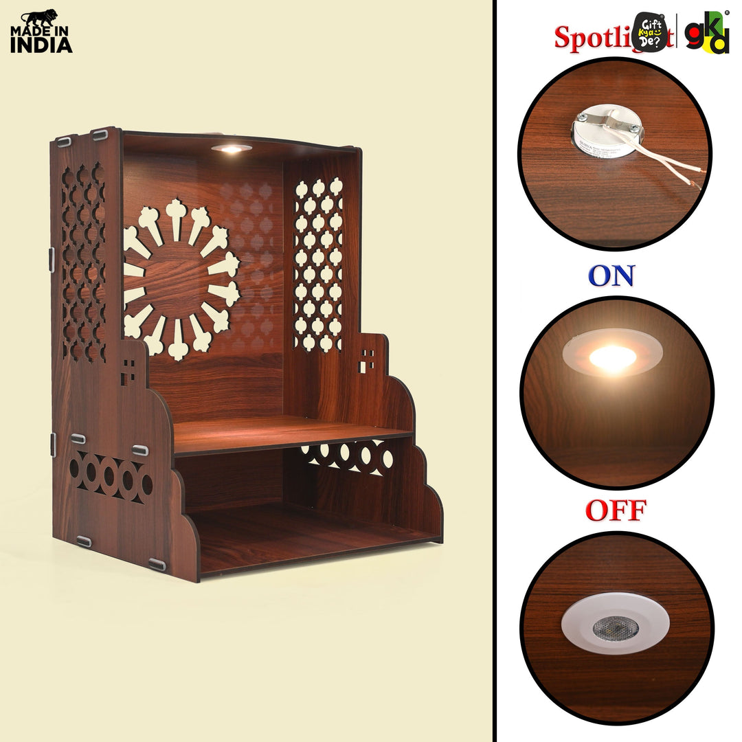 Wooden Temple for Home Wall Mounted with LED Light | Traditional & Modern Pooja Mandir Designs | Easy to Assemble (DIY) - Suspire
