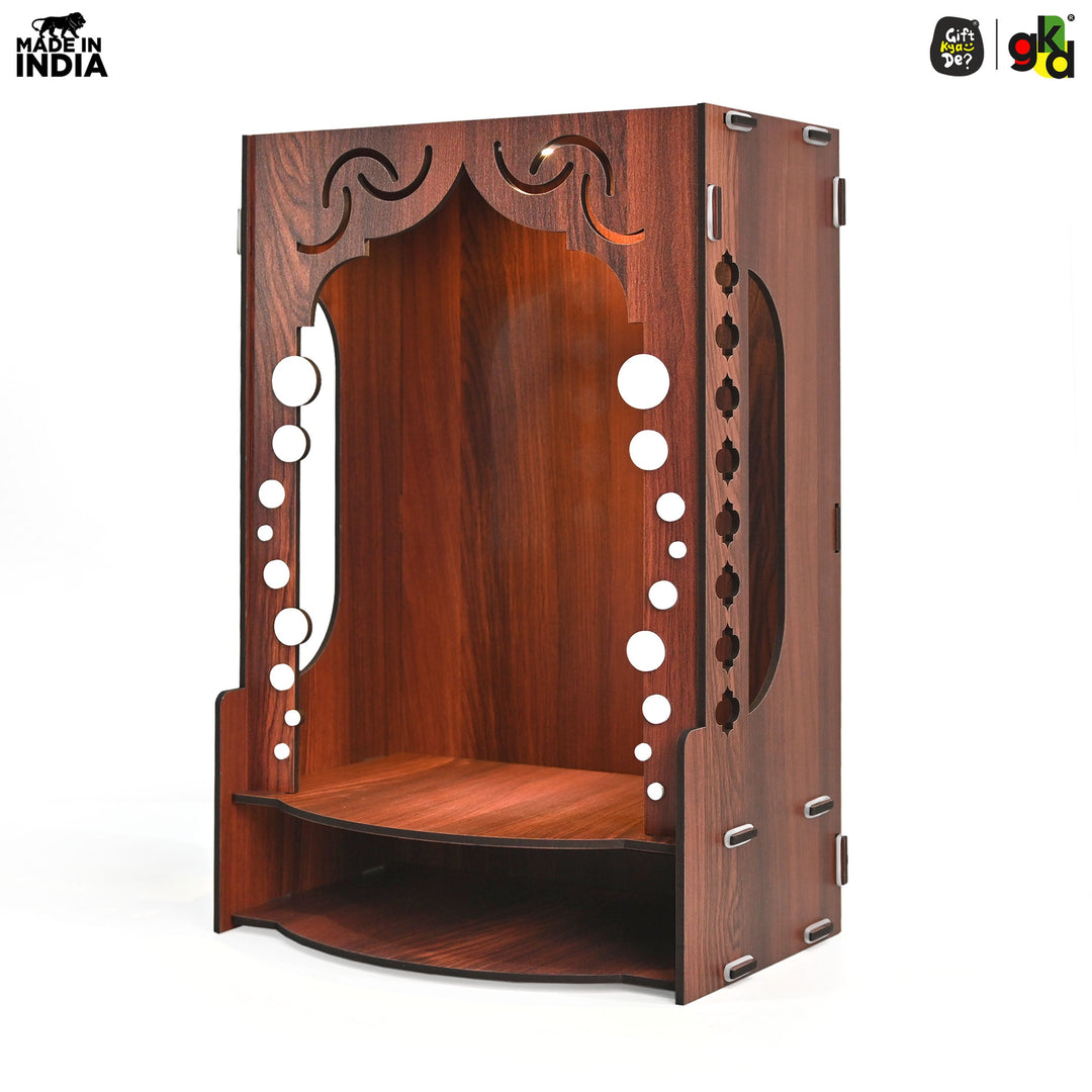 Wooden Temple for Home Wall Mounted with LED Light | Traditional & Modern Pooja Mandir Designs | Easy to Assemble (DIY) - Suspire