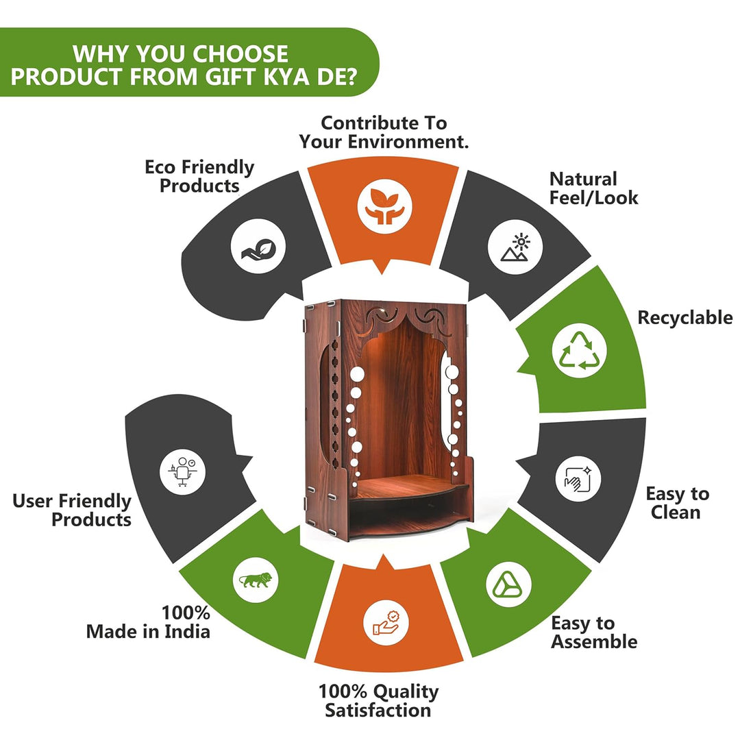 Wooden Temple for Home Wall Mounted with LED Light | Traditional & Modern Pooja Mandir Designs | Easy to Assemble (DIY) - Suspire