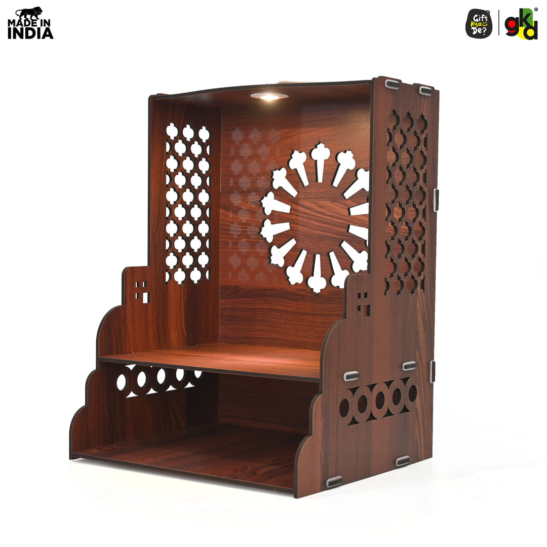 Wooden Temple for Home Wall Mounted with LED Light | Traditional & Modern Pooja Mandir Designs | Easy to Assemble (DIY) - Suspire