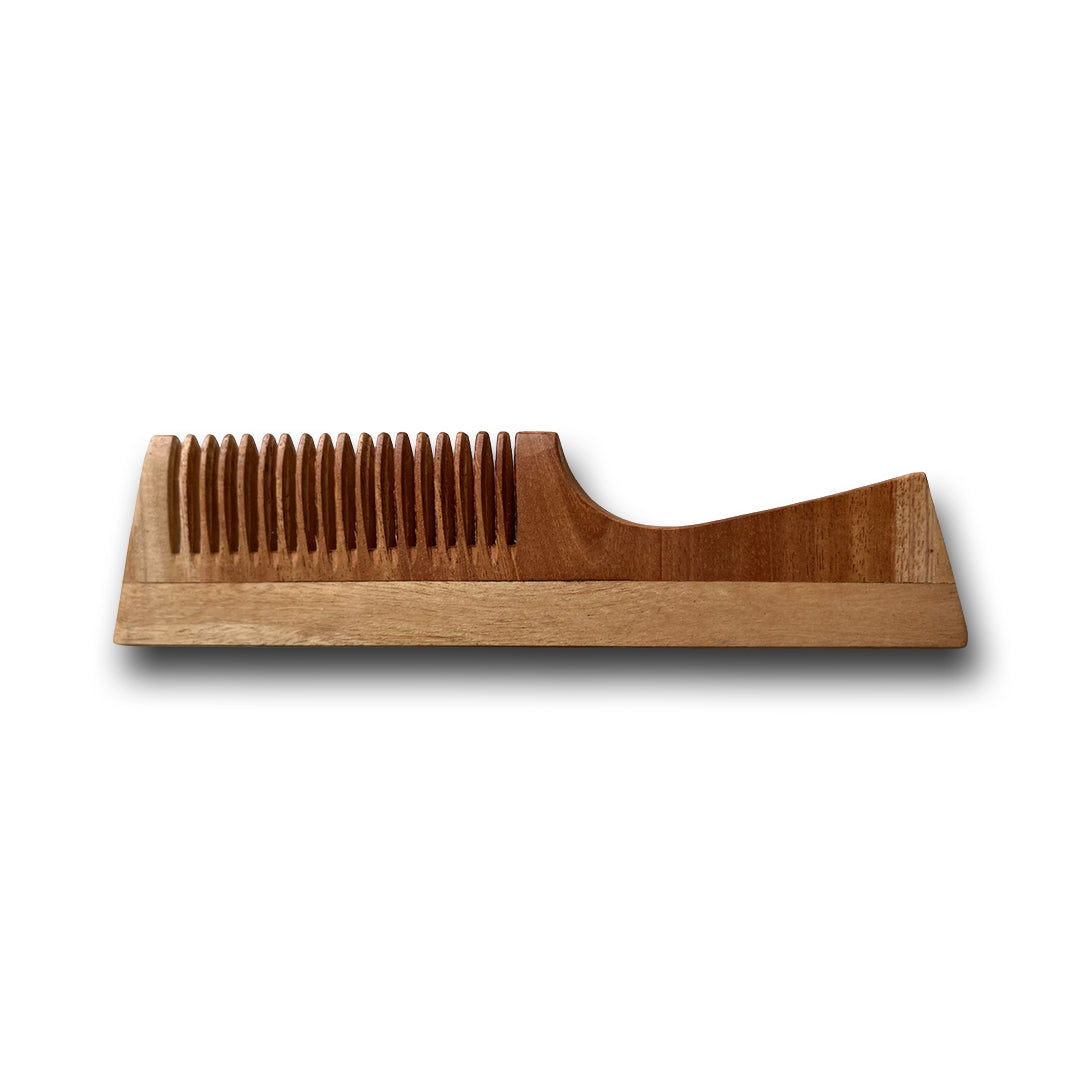 Kheoni Kacchi Neem Wooden Hair Comb with Handle for Men and Women, Wide Tooth, Natural Kacchi Neem Wood