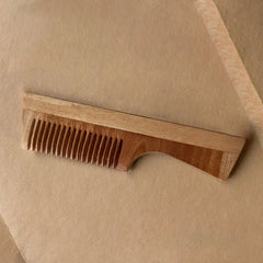 Kheoni Kacchi Neem Wooden Hair Comb with Handle for Men and Women, Wide Tooth, Natural Kacchi Neem Wood