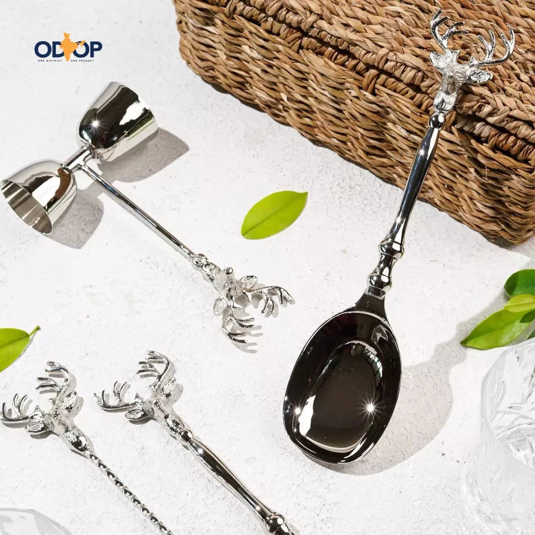 Pravaah Saarang Bar Set | Lead-free Brass | Set of 4 | Gifting Chrome