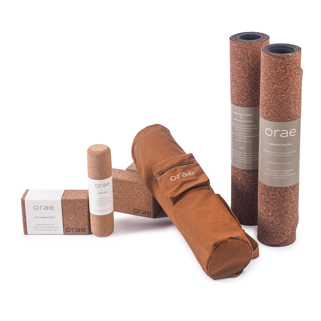 Yoga Essentials Kit - Grippiest Mat Ever with a Support Block and Massage Roller | Free Carry Bag Included