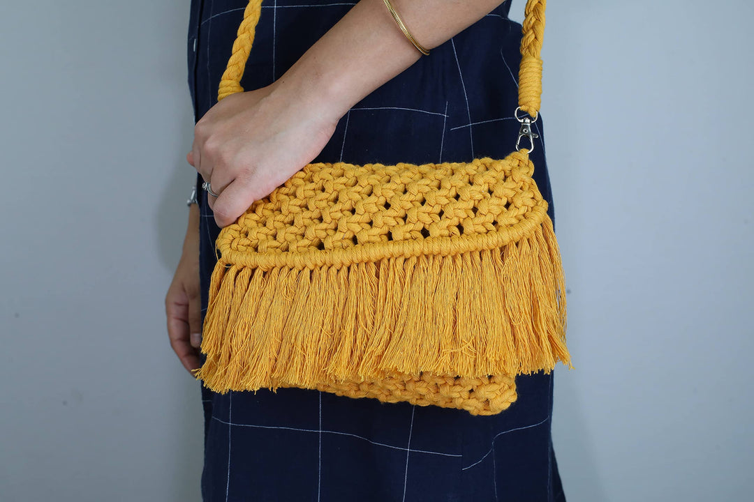 SUTRAM Macrame Handbag For Women and Girls - Boho sling bag/Clutch, 22 x 17 cm