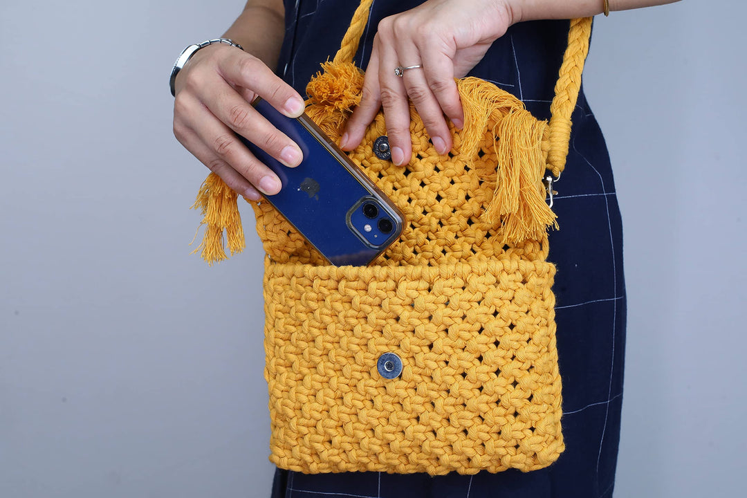 SUTRAM Macrame Handbag For Women and Girls - Boho sling bag/Clutch, 22 x 17 cm