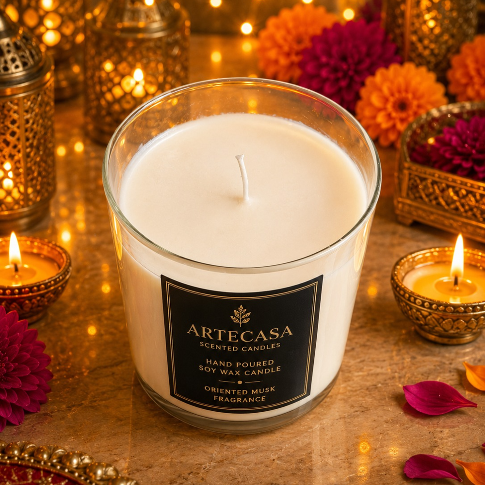 Artecasa Ivory Grandeur Decorative Candle – Elegant White Soy Wax Candle