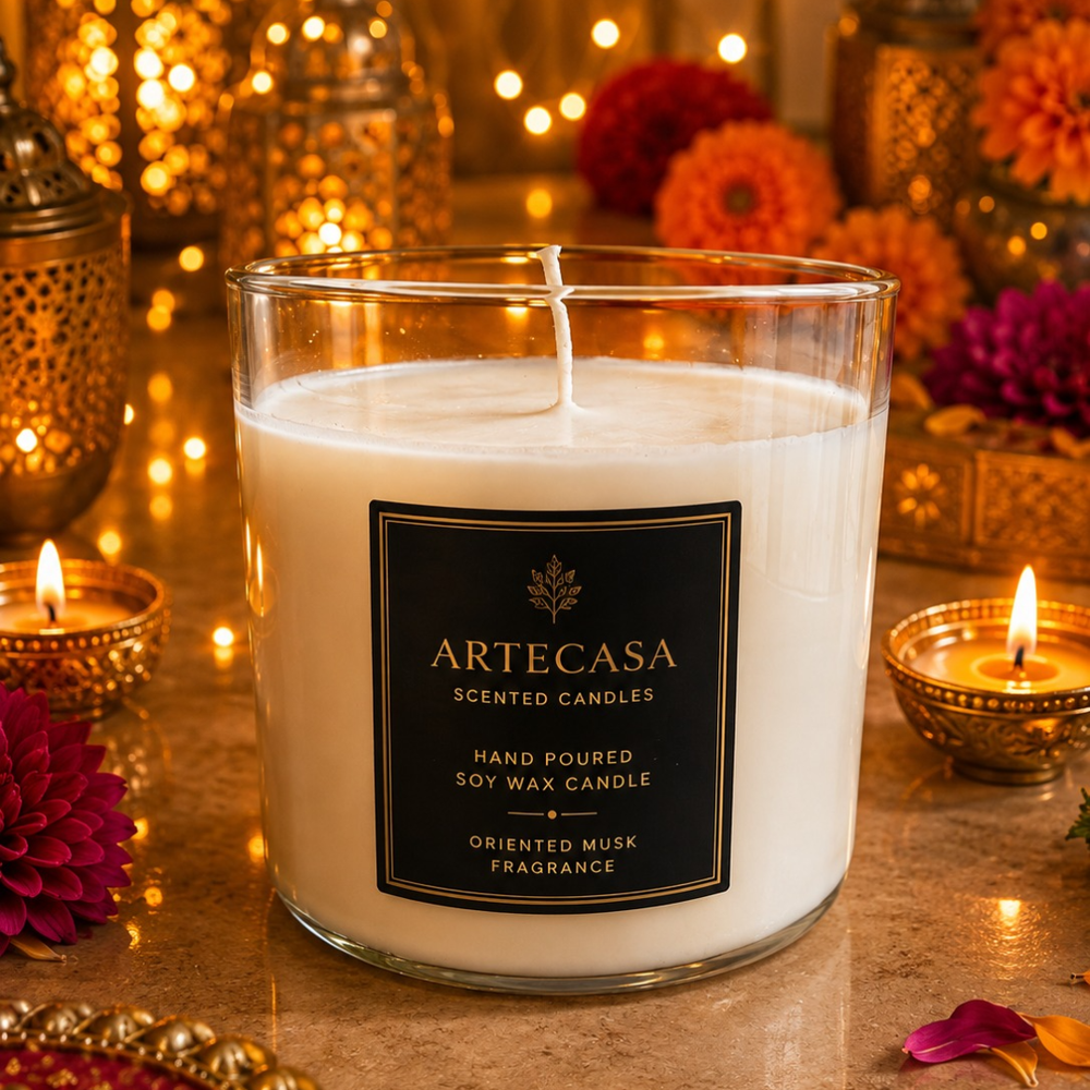 Artecasa Ivory Grandeur Decorative Candle – Elegant White Soy Wax Candle