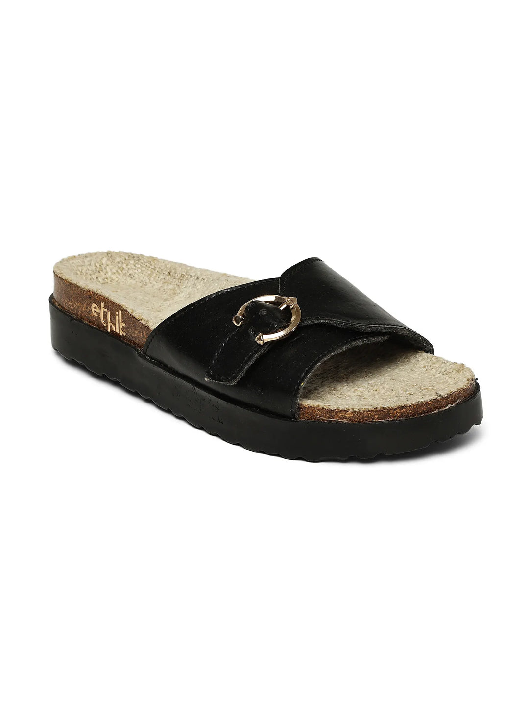 Flora Willow Black Double Strap Buckle Sandals