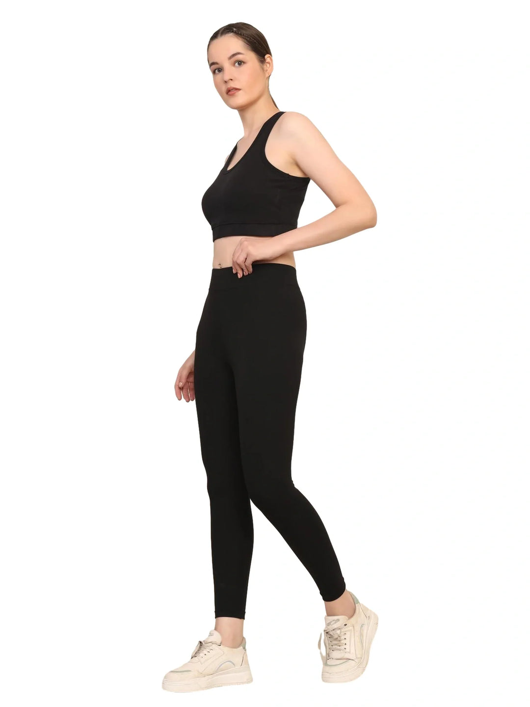 Women Black Padded Bra & Leggings Set