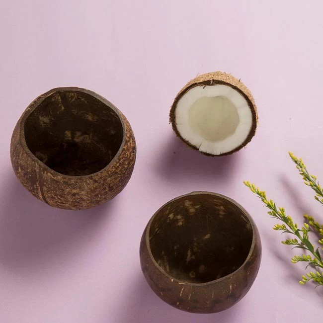 Coconut Bowl & Coconut Wood Cutlery | Naturally Polished Bowl