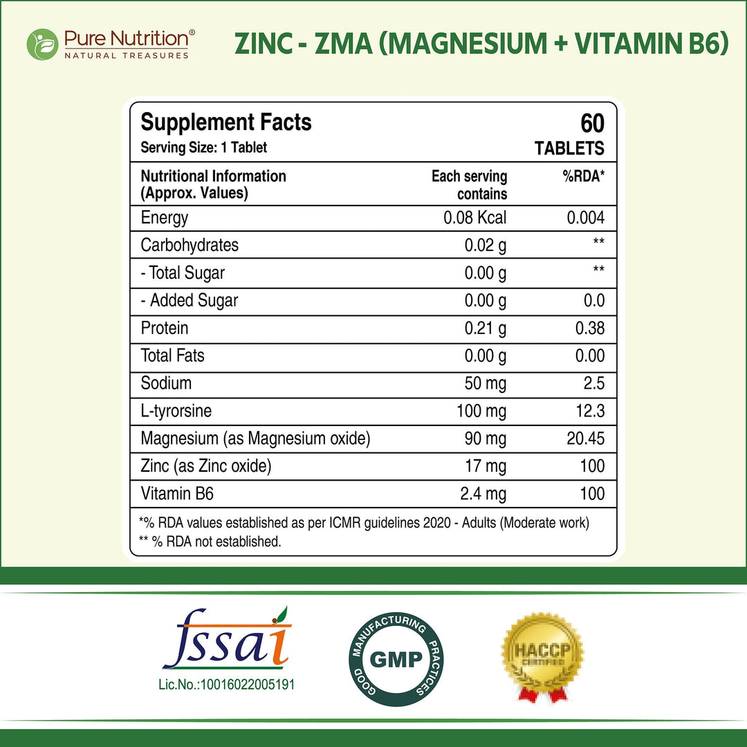 Pure Nutrition ZMA  Zinc, Magnesium & Vitamin B6 Tablets