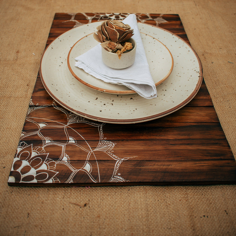 Scrapshala Mandala Table Placement | Walnut | Foldable | Stain-Proof