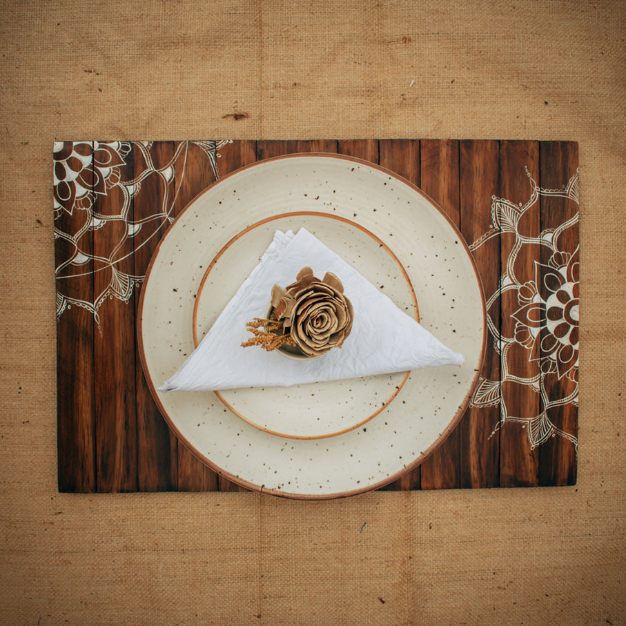 Scrapshala Mandala Table Placement | Walnut | Foldable | Stain-Proof