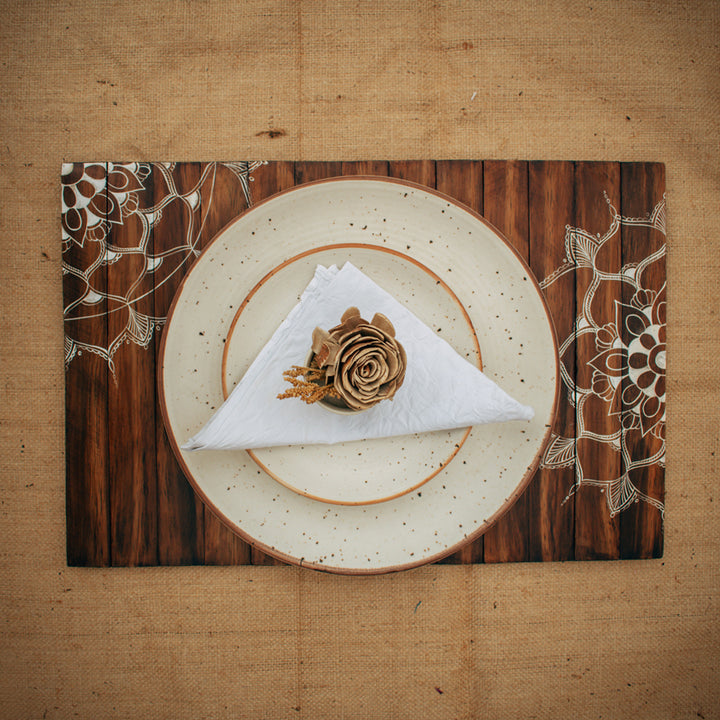 Scrapshala Mandala Table Placement | Walnut | Foldable | Stain-Proof