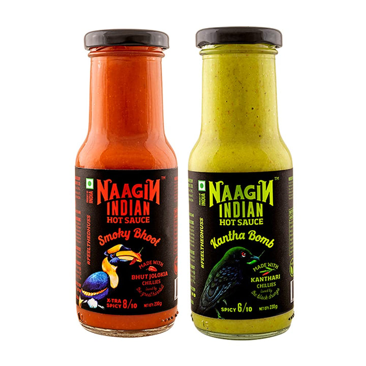 Naagin Sauce - Indian Hot Sauce Kantha Bomb & Smoky Bhoot, Bottle (230gm, Pack of 2)