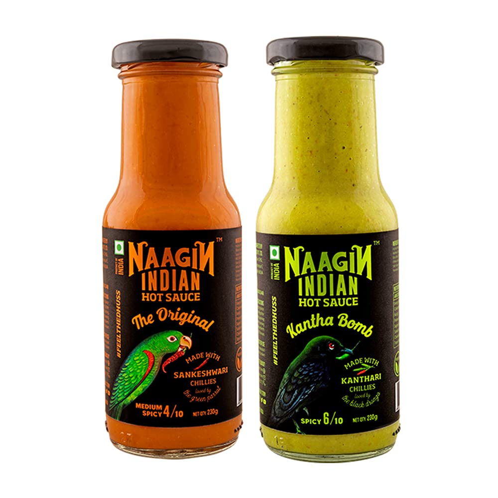 Naagin - Indian Hot Sauce The Original & Kantha Bomb, Bottle (230gm, Pack of 2)
