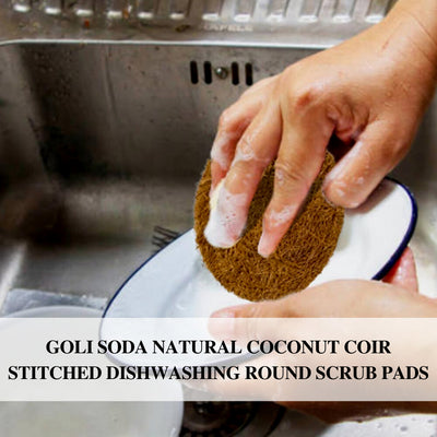 Natural Coconut Coir Round Stitched Dishwashing Scrub Pads - Pack of 6 Scrubs