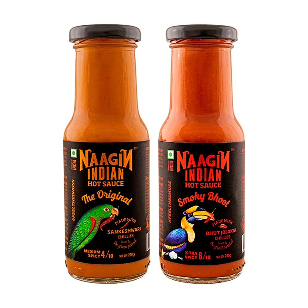 Naagin Sauce - Indian Hot Sauce The Original & Smoky Bhoot, Bottle (230gm, Pack of 2)