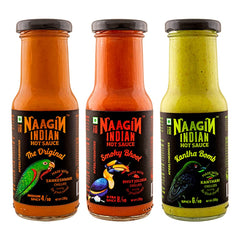 Naagin Sauce - Indian Hot Sauce The Original, Kantha Bomb & Smoky Bhoot, Bottle (230gm, Pack of 3)