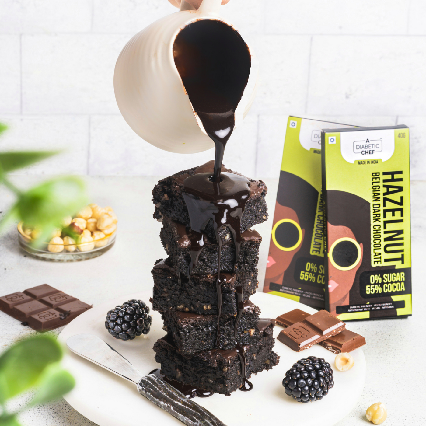 A Diabetic Chef Hazelnut Belgian Dark Chocolate | Organic and Sugarfree | 55% Premium Cocoa | Diabetic Friendly | Vegan - 40g each (Pack of 3)