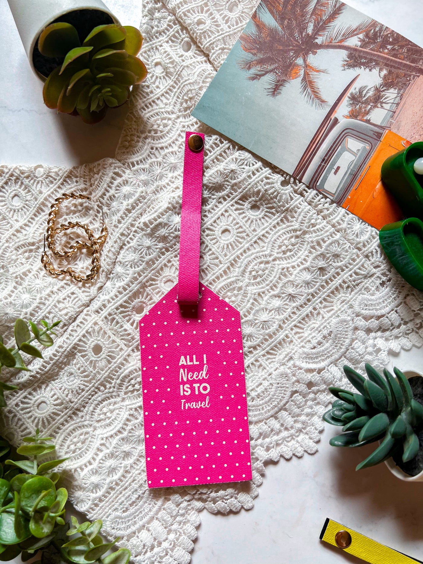Cotton Canvas Luggage Tag - Fusia Pink
