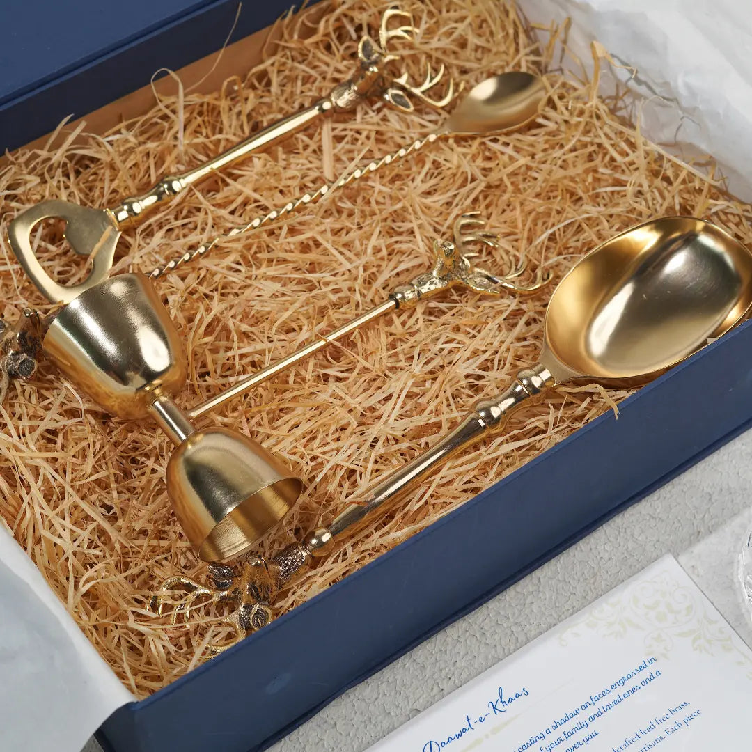 Pravaah Saarang bar set | lead-free brass | set of 4 | Gifting gold