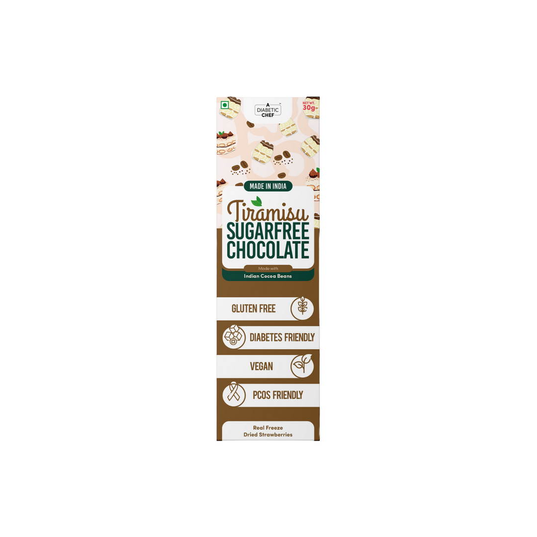 A Diabetic Chef Tiramisu Sugarfree Chocolate | Diabetes Friendly Premium Dark Chocolate | Vegan - 30g each (Pack of 3)
