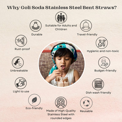 Stainless Steel Bent Drinking Straws - Eco Friendly/Washable / Reusable