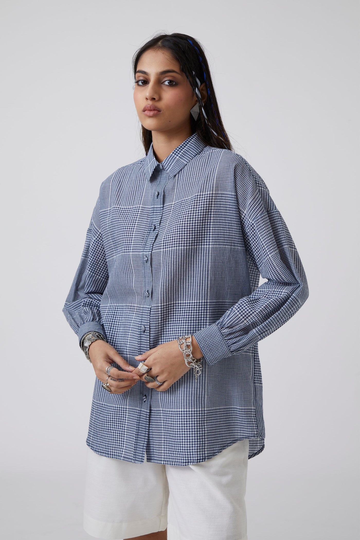 Ryuk Gingham Formal Shirt | Full Sleeve Relaxed Shirt with Slim Collar | Handwoven Cotton
