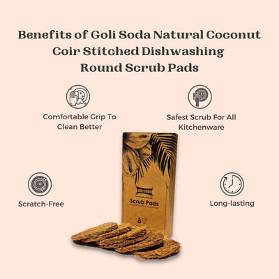 Natural Coconut Coir Round Stitched Dishwashing Scrub Pads - Pack of 6 Scrubs