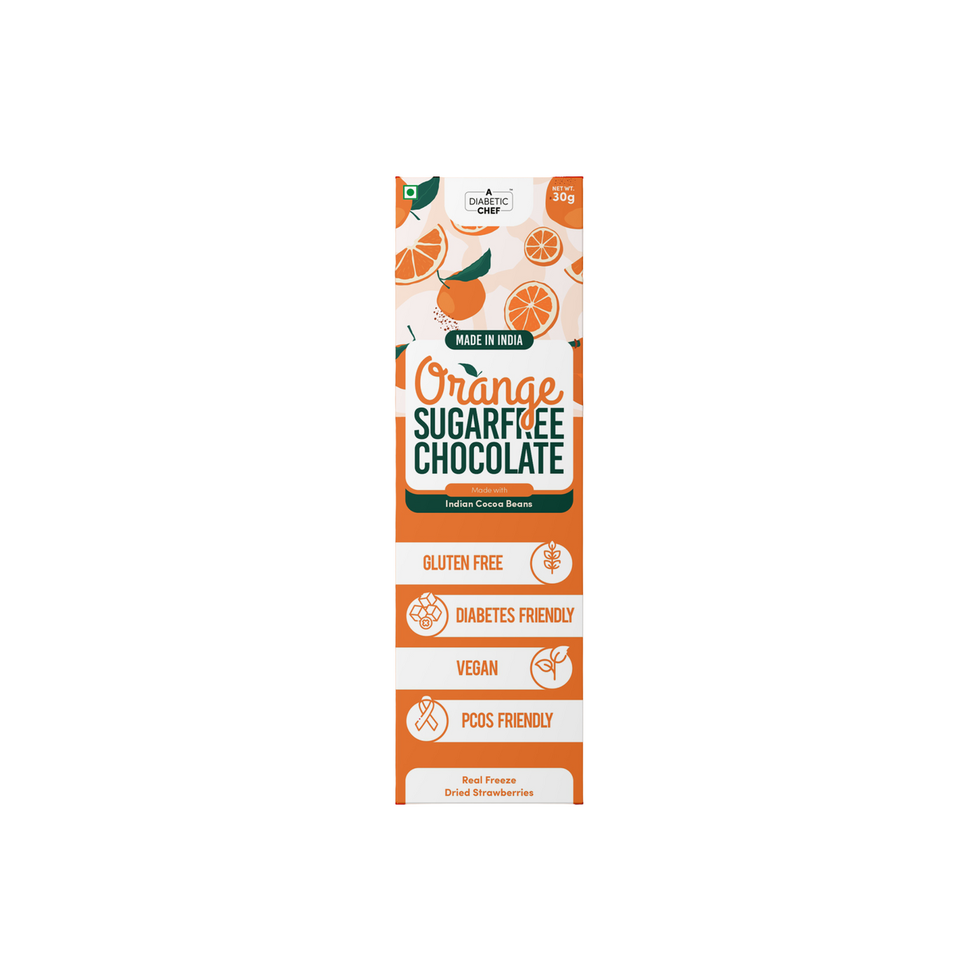 A Diabetic Chef Orange Sugarfree Chocolate | Diabetes Friendly Premium Dark Chocolate | Vegan - 30g each (Pack of 3)