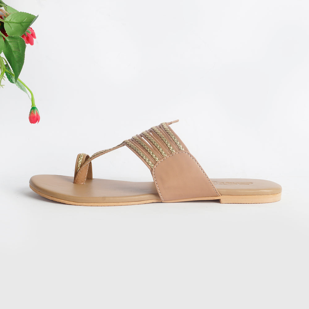 Nude Kolapuri With Gold Braiding and Gold Rivvet