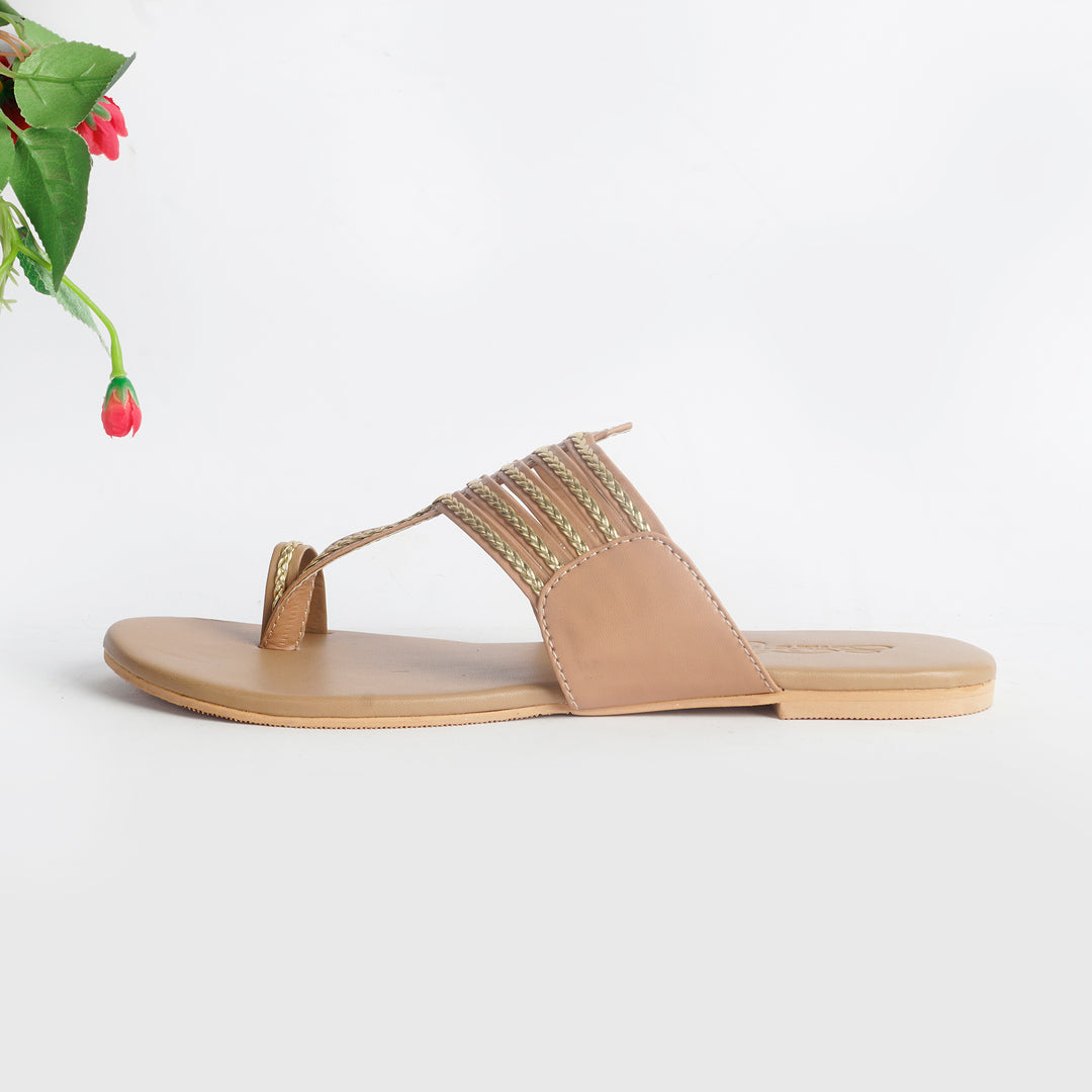 Nude Kolapuri With Gold Braiding and Gold Rivvet